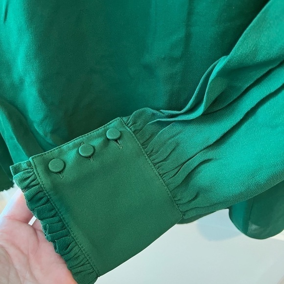 NWT Divine Heritage Silk Ruffle Front Blouse  Emerald Sheer Puff Sleeve - Picture 9 of 16